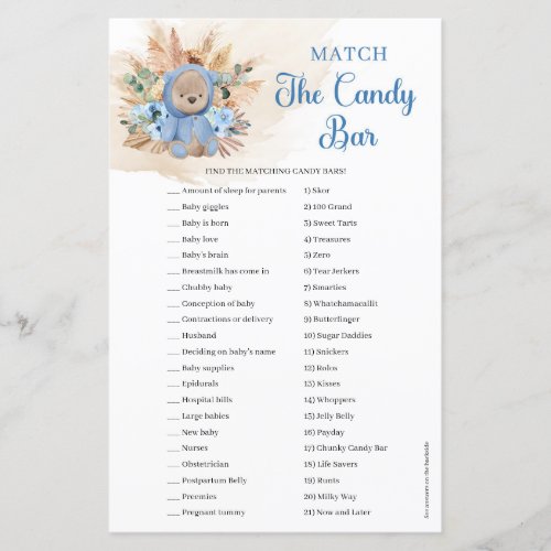 Teddy bear blue flowers pampas Match The Candy Bar