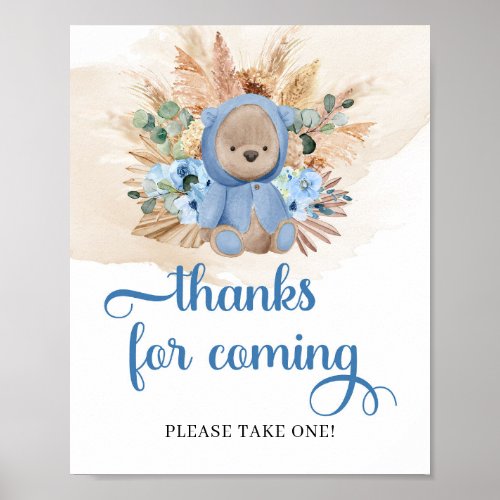 Teddy bear blue flowers pampas thanks for coming poster