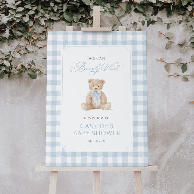 Teddy Bear Blue Gingham Baby Shower Welcome Sign (Creator Uploaded)