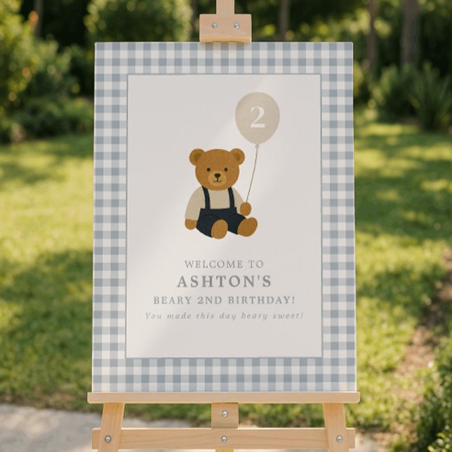 Teddy Bear, blue Gingham Birthday Welcome Banner  Foam Board (Creator Uploaded)