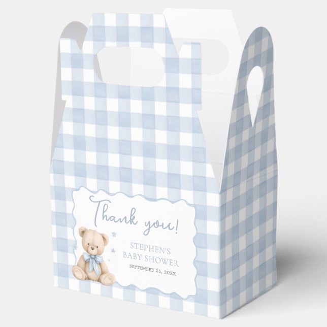 Teddy Bear Blue Gingham Favor Box (Opened)