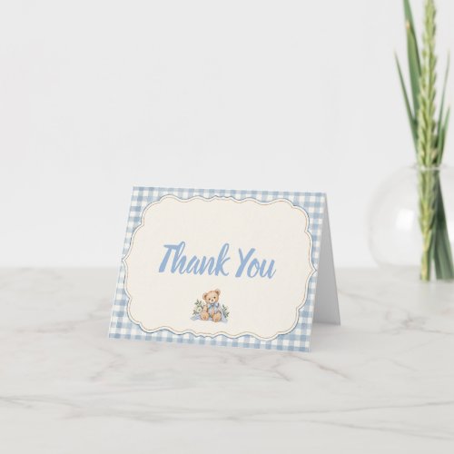Teddy Bear Blue Gingham Thank You Card