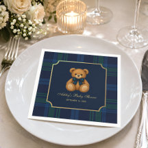 Teddy Bear Blue Green Plaid Preppy Boy Baby Shower