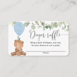 Teddy bear blue greenery boy shower diaper raffle enclosure card