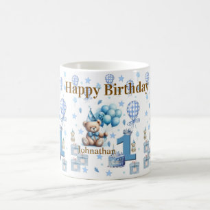 Teddy Bear Blue Happy 1st. Birthday Ceramic Mug