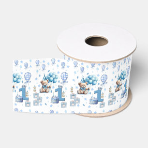 Teddy Bear Blue Happy 1st. Birthday Ribbon