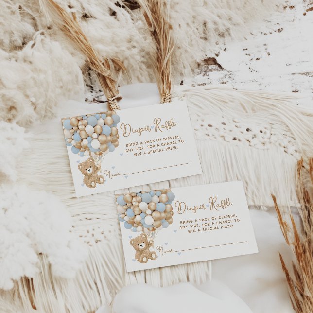 Teddy Bear Blue Heart & Balloon Baby Boy Shower Enclosure Card (Creator Uploaded)