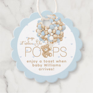 Teddy Bear Blue Heart & Balloon Baby Boy Shower Favor Tags