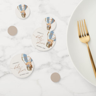 Teddy Bear, Blue Hot Air Balloon, Baby Shower Confetti