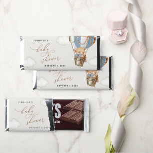 Teddy Bear, Blue Hot Air Balloon, Baby Shower Hershey Bar Favors