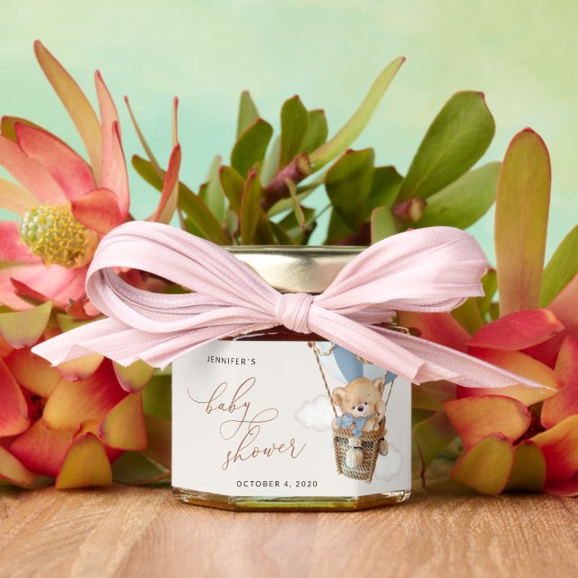 Teddy Bear, Blue Hot Air Balloon, Baby Shower Honey Jar Favors (Insitu (Wedding))