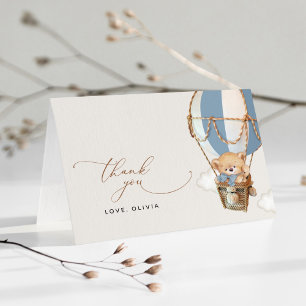 Teddy Bear, Blue Hot Air Balloon, Baby Shower Letterpress Thank You Card