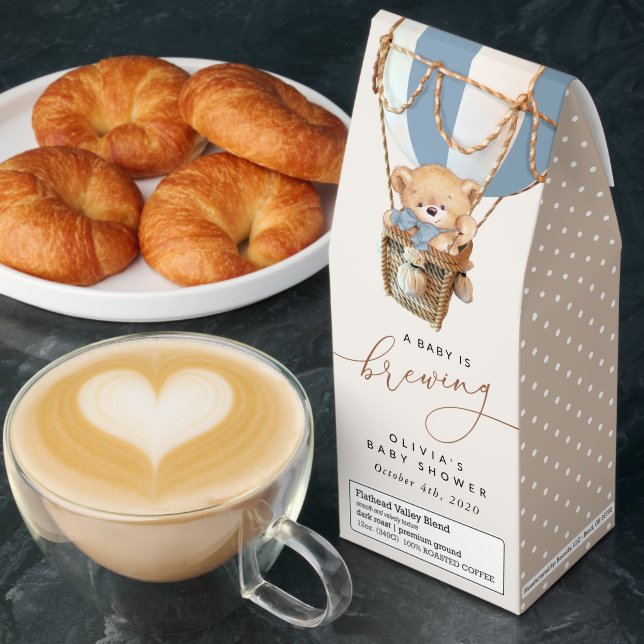 Teddy Bear, Blue Hot Air Balloon, Baby Shower Roasted Coffee (Breakfast)