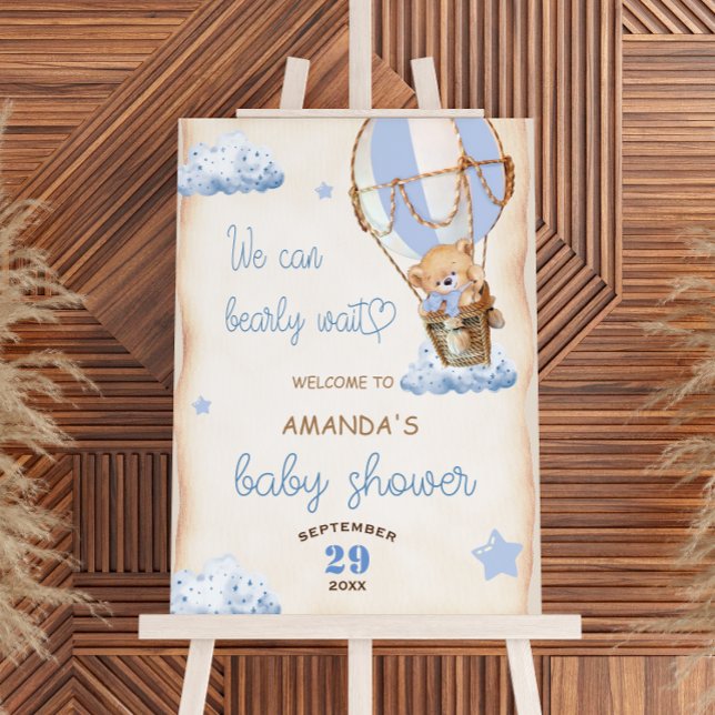 Teddy Bear Blue Hot Air Balloon & Clouds Welcome Poster (Creator Uploaded)