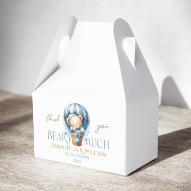 Teddy Bear Blue Hot Air Balloon Favor Boxes (Creator Uploaded)