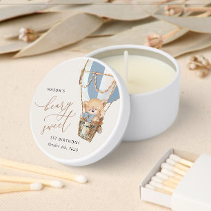 Teddy Bear, Blue Hot Air Balloon, First Birthday Mini Candle Favors