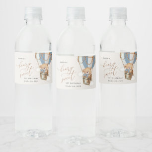 Teddy Bear, Blue Hot Air Balloon, First Birthday Water Bottle Label