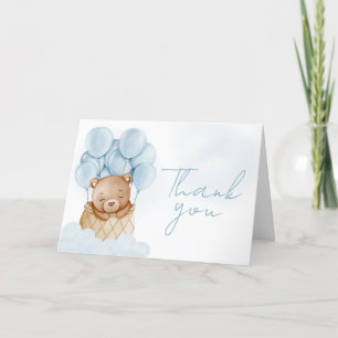 Teddy Bear Blue Hot Air Balloon  Letterpress Thank You Card