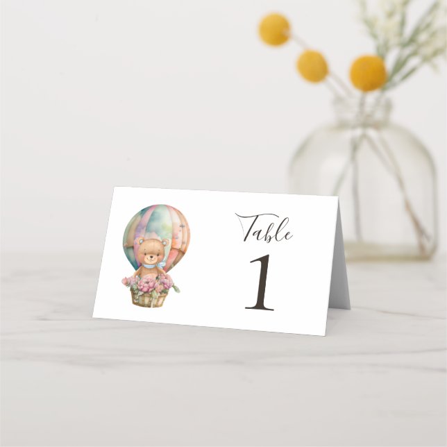 Teddy Bear Blue Hot Air Balloon Party Place Card (Back)