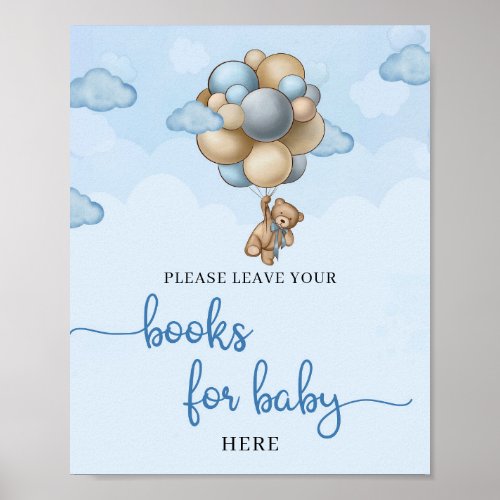 Teddy bear blue ivory balloons books for baby poster