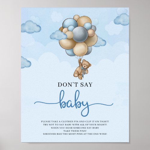 Teddy bear blue ivory balloons dont say baby game  poster