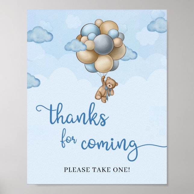 Teddy bear blue ivory balloons thanks for coming poster (Front)