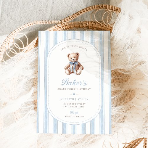 Teddy Bear Blue Minimalist Boy Birthday