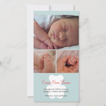 Teddy Bear Blue Montage Baby Birth Announcement by FidesDesign at Zazzle