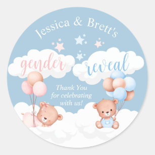 Teddy Bear Blue or Pink Gender Reveal Classic Roun Classic Round Sticker