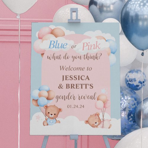 Teddy Bear Blue or Pink Gender Reveal Welcome Sign