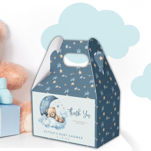 Teddy Bear Blue Over the Moon Baby Shower Favor Boxes