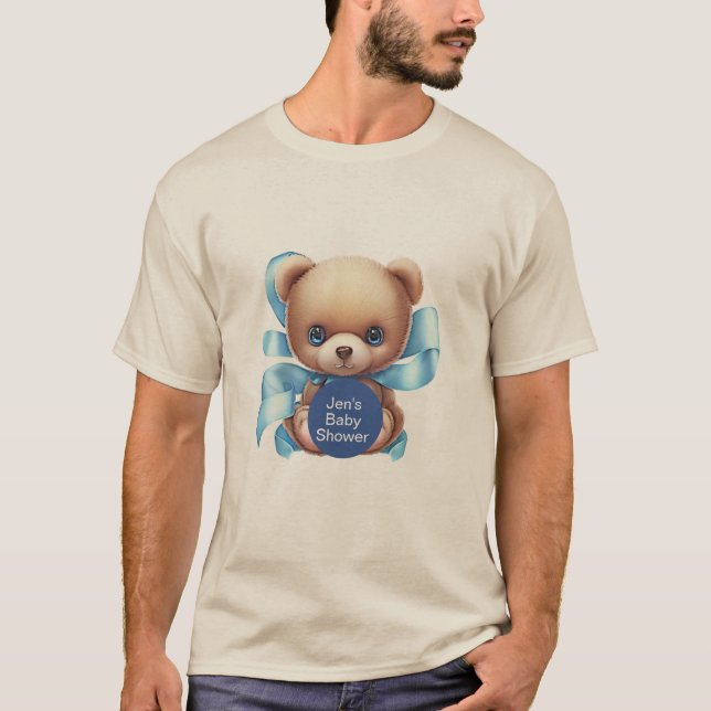 Teddy Bear Blue Personalized Baby Shower T-Shirt (Front)