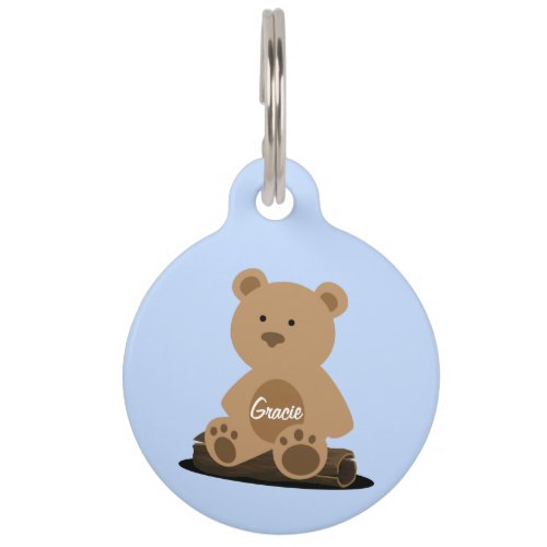 Teddy Bear Blue Personalized Pet ID Tag