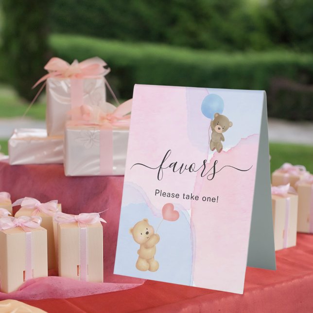 Teddy bear blue pink gender reveal favor table tent (Creator Uploaded)
