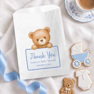 Teddy Bear Blue Script Thank You Baby Boy Shower Favor Bag