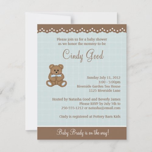 Teddy Bear Blue Small Invitation