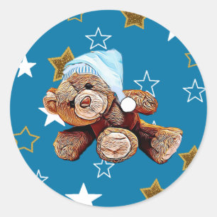Teddy Bear Blue Stars Baby Shower Stickers