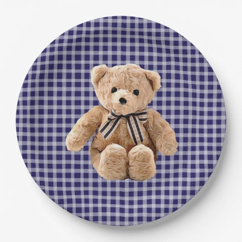 Teddy Bear Blue Striped Party Plate