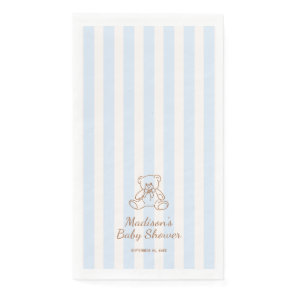 Teddy Bear Blue Stripes Baby Shower Paper Guest Towels