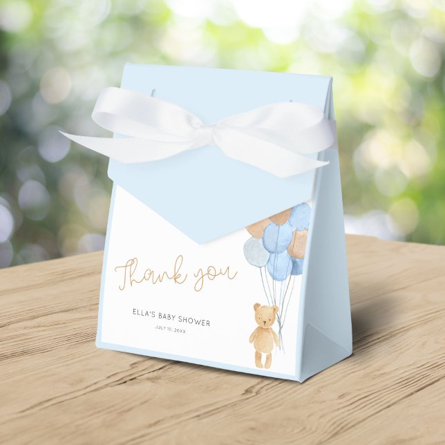 Teddy Bear Blue Tan Balloons Baby Shower Favor Boxes (Creator Uploaded)