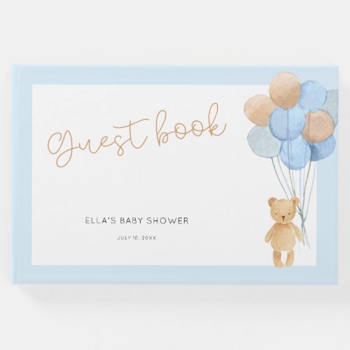 Teddy Bear Blue Tan Balloons Baby Shower Guest Book