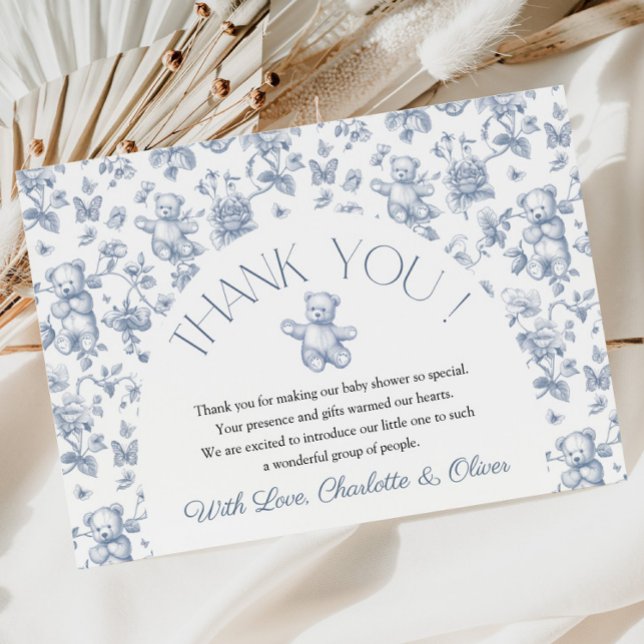 Teddy Bear Blue Toile Baby Shower Thank You Card (Teddy Bear Blue Toile Baby Shower Thank You Card)