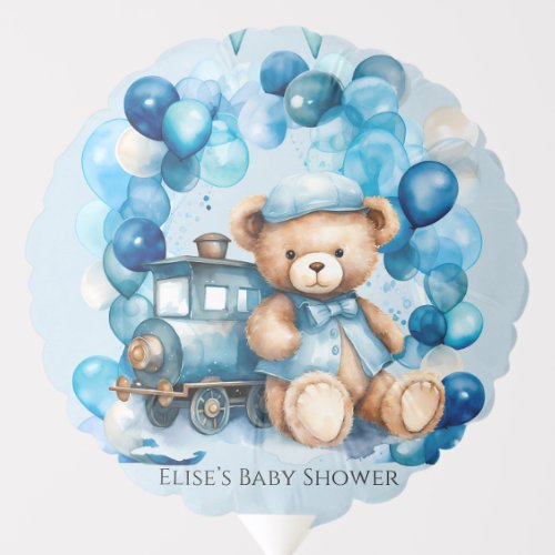 Teddy Bear Blue Train Boy Baby Shower Balloon