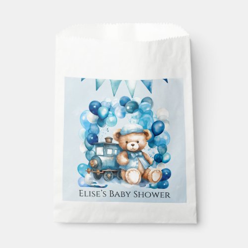 Teddy Bear Blue Train Boy Baby Shower Favor Bag