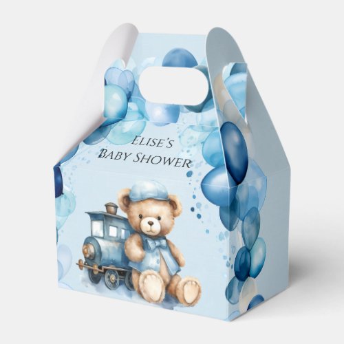 Teddy Bear Blue Train Boy Baby Shower Favor Boxes
