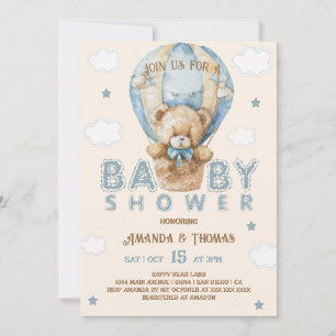 Teddy Bear Blue Vintage Boy Baby Shower Invitation
