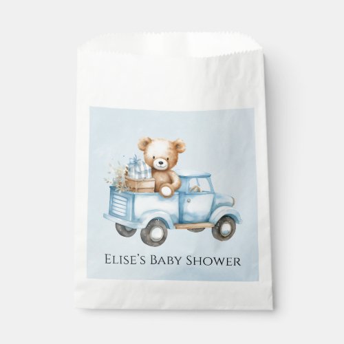 Teddy Bear Blue Vintage Truck Baby Shower Favor Bag