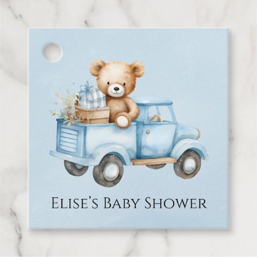 Teddy Bear Blue Vintage Truck Baby Shower Favor Tags