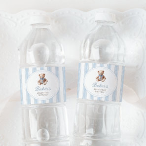 Teddy Bear Blue Water Bottle Label