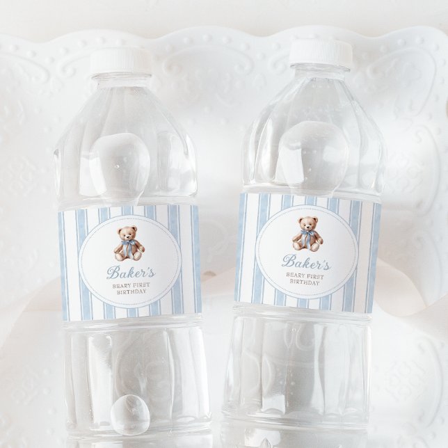 Teddy Bear Blue Water Bottle Label (Creator Uploaded)